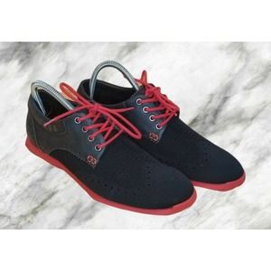 John Fluevog Round Toe Orbit Brogued Wingtip Derby Shoes Red Black men's US 6